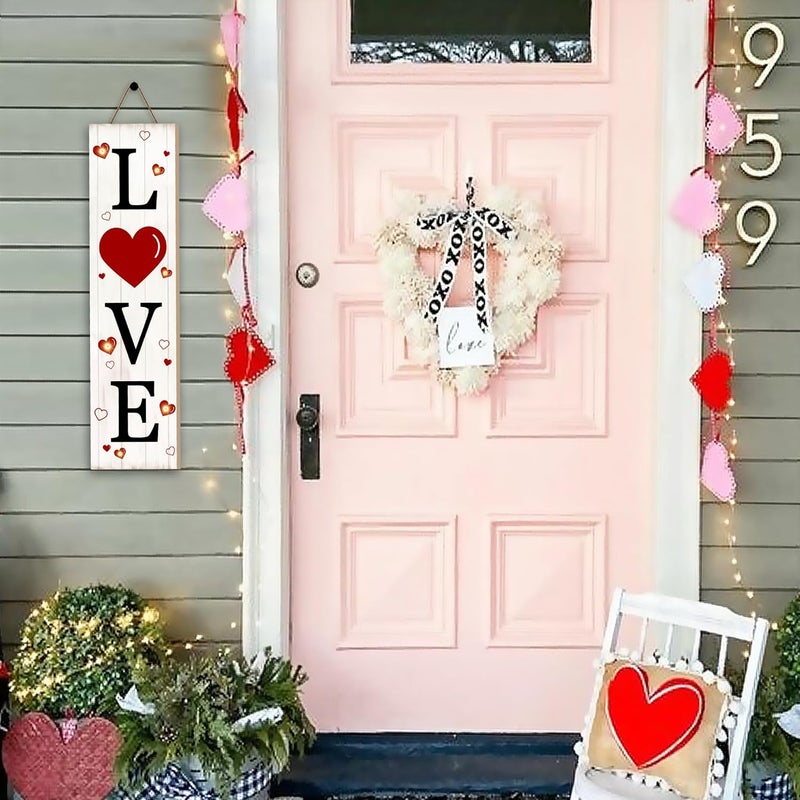 PEROUU Lighted Wooden Love Sign, Rustic Valentine’s Day Porch Sign for Front Door Decorations, Valentines Love Decor Home Hanging Signs Wall Sign 31.5"H - Image 5